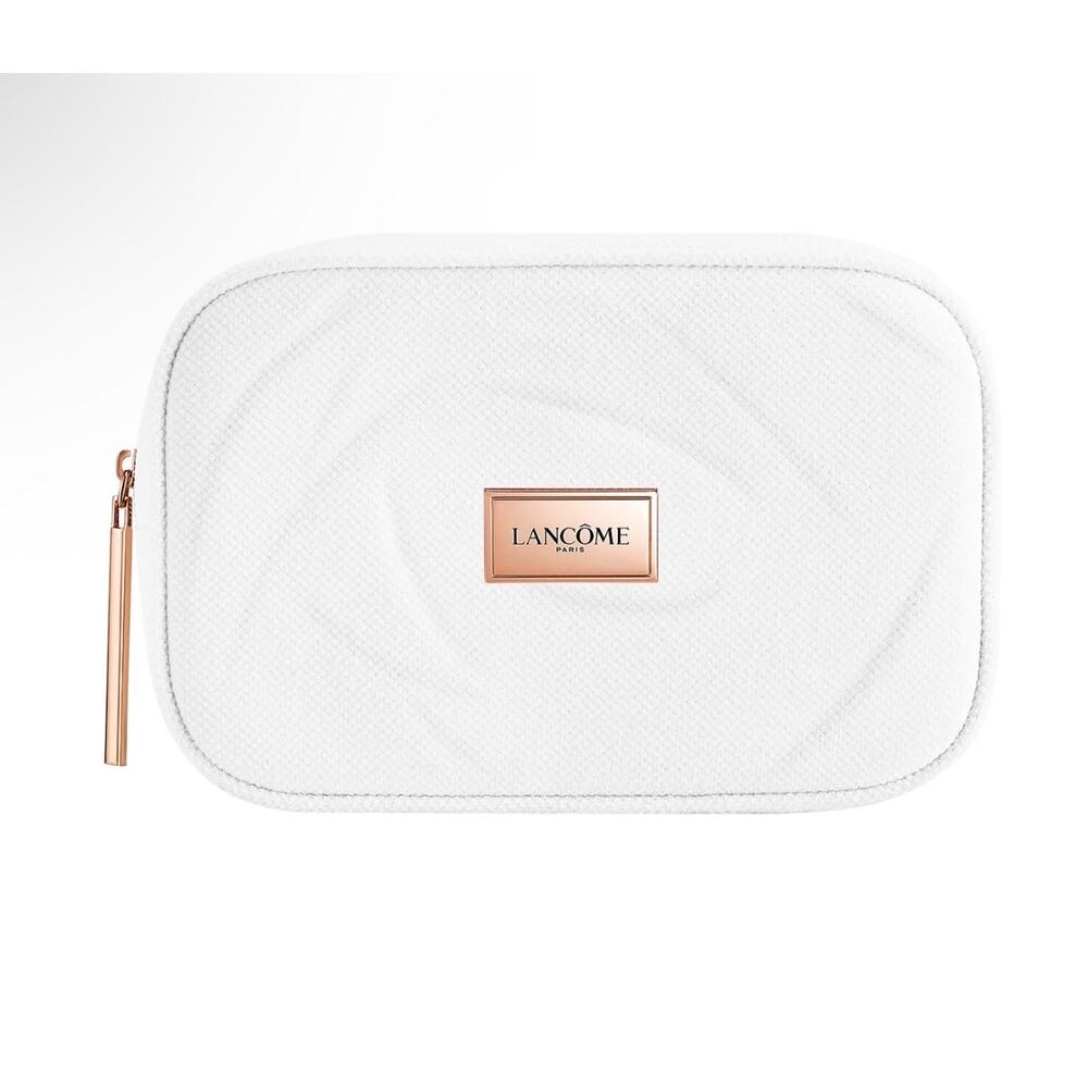 NEW Lancôme White Vanity Cosmetic Travel Case Makeup Pouch Rose Gold Zip - Picture 2 of 6